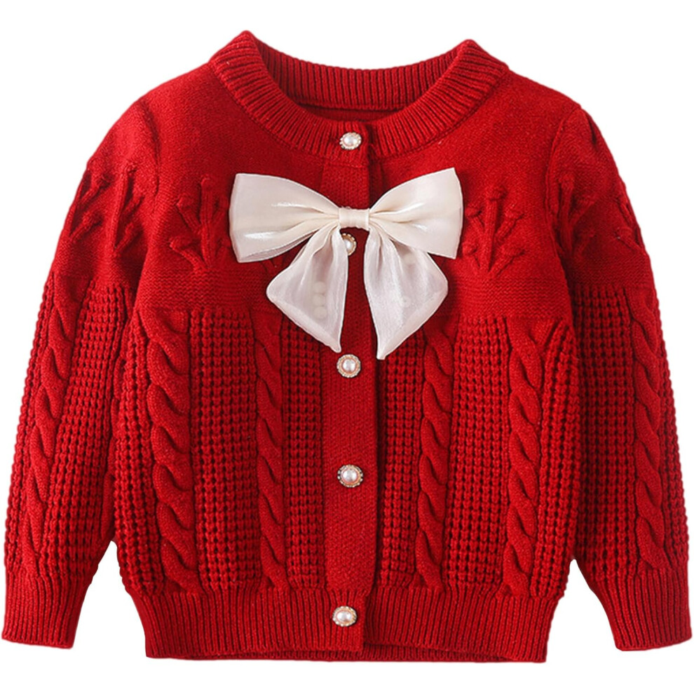 (130CM, Wine Red) Girls Button Knitted Sweater Cardigan Kids Long Sleeves Chunky Sweater Jacket Coat Tops Fall Winter Warm Clothes-image-OPC-PF9DD5H-NEW