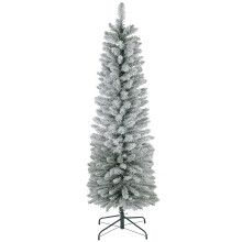 HOMCOM 6ft Snow-Flocked Pencil Christmas Tree, White - Slim, Flame-Resistant Plastic, Metal Base | 830-887V05GN