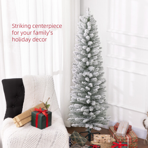 Homcom HOMCOM 5 Foot Artificial Pencil Christmas Tree with  Snow Flocked Tips, White 2