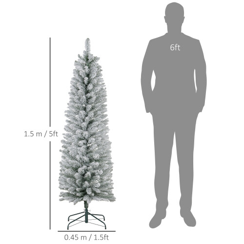 Homcom HOMCOM 5 Foot Artificial Pencil Christmas Tree with  Snow Flocked Tips, White 1