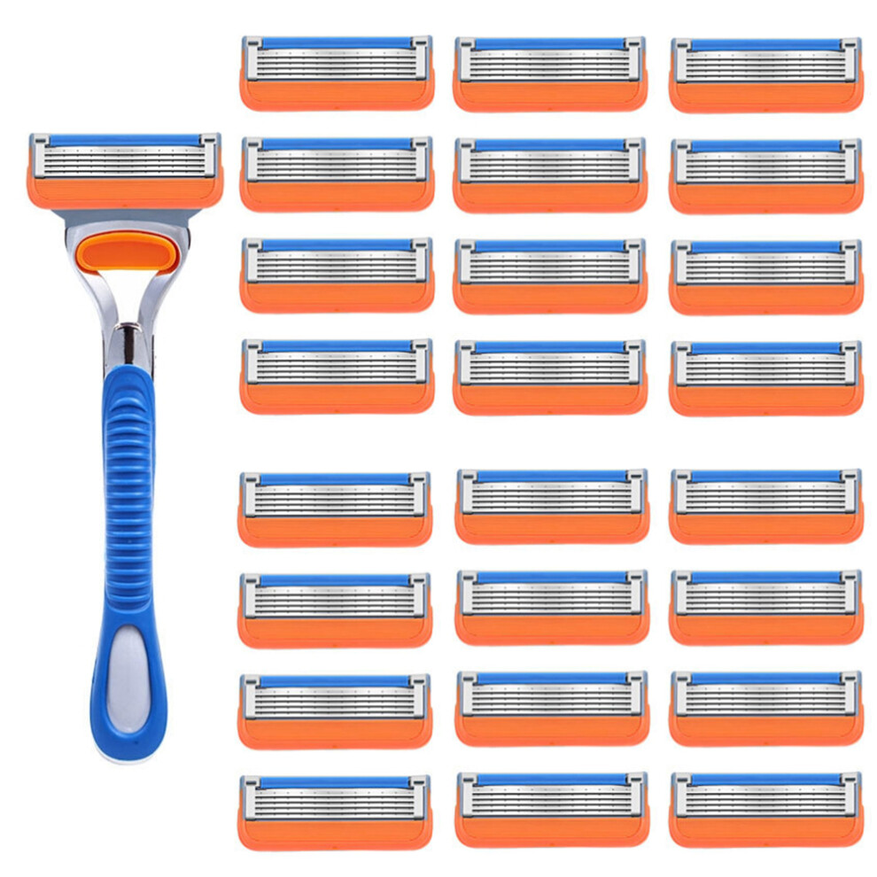 24PC For Fusion 5 Manual Razor Replacement Blade+Shaving Rack