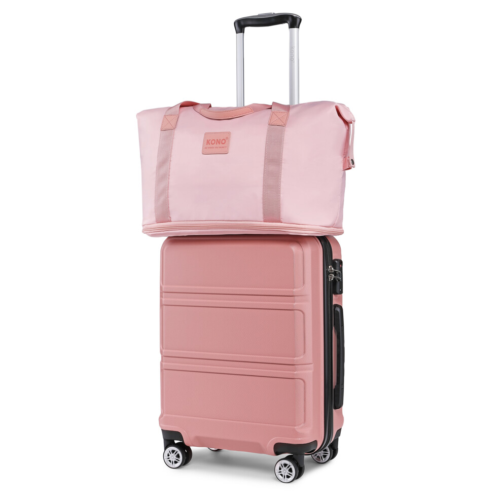 (Nude, 20+24+28 inch + travel bag) KONO 5PCS Travel Set 20/24/28 Inch ABS Hard Shell Suitcase And Duffel Bags