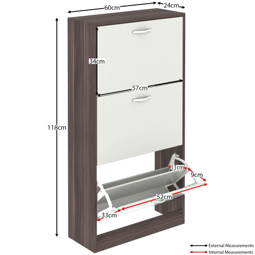 Vida Designs (Walnut & White) 3 Drawer Shoe Cabinet Pull Out Hallway Storage 2