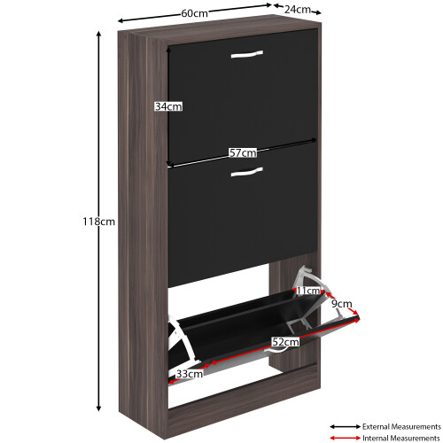 Vida Designs (Walnut & Black) 3 Drawer Shoe Cabinet Pull Out Hallway Storage 2