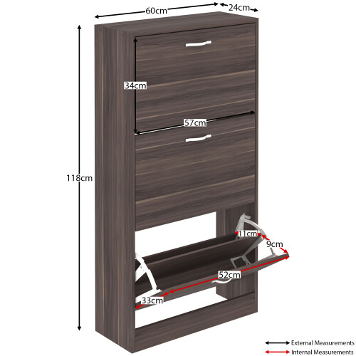 Vida Designs (Walnut) 3 Drawer Shoe Cabinet Pull Out Hallway Storage 2