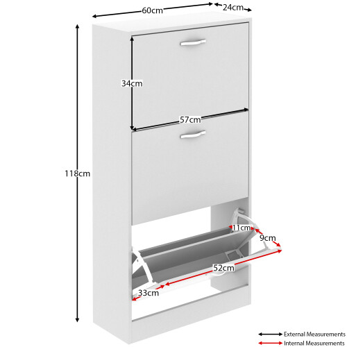 Vida Designs (White) 3 Drawer Shoe Cabinet Pull Out Hallway Storage 2