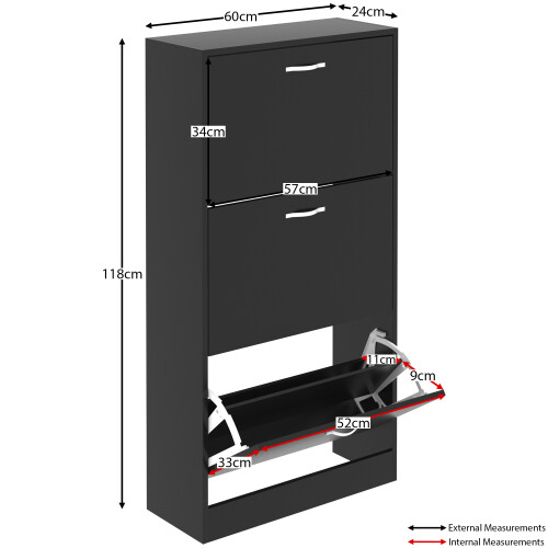Vida Designs (Black) 3 Drawer Shoe Cabinet Pull Out Hallway Storage 2