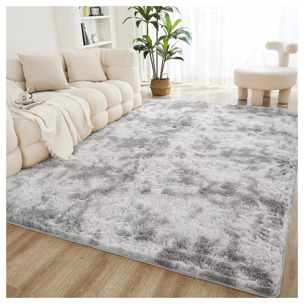 (SILVER GREY, 160cm x 230cm (5ft 4" x 7ft 8")) Non-Slip Rugs Shaggy Fluffy Living Room Carpet Mat