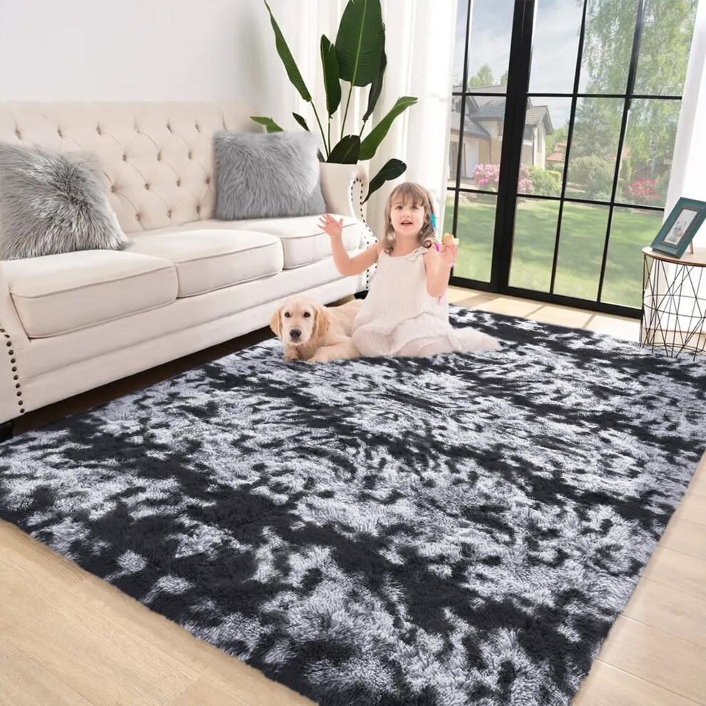 Aspire Homeware ( Grey, 160Cm X 230Cm (5Ft 4" X 7Ft 8")) Non-Slip Rugs Shaggy Fluffy Living Room Carpet Mat Black