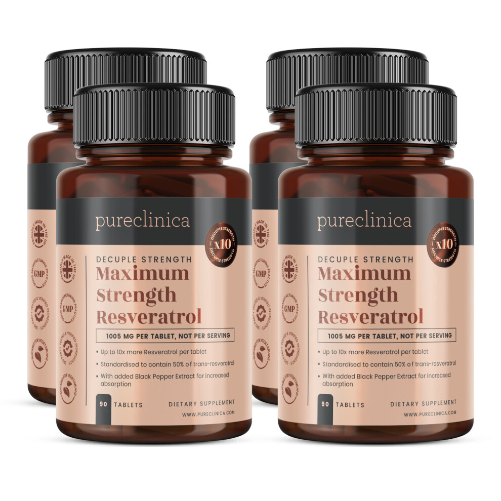 1000mg Resveratrol x 360 tablets(4 bottles of 90) -12 months supply