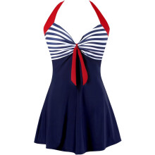 (L) Women's Plus Size Swimsuit One Piece Swim Dress with Skirt Tummy Control Swimwear
