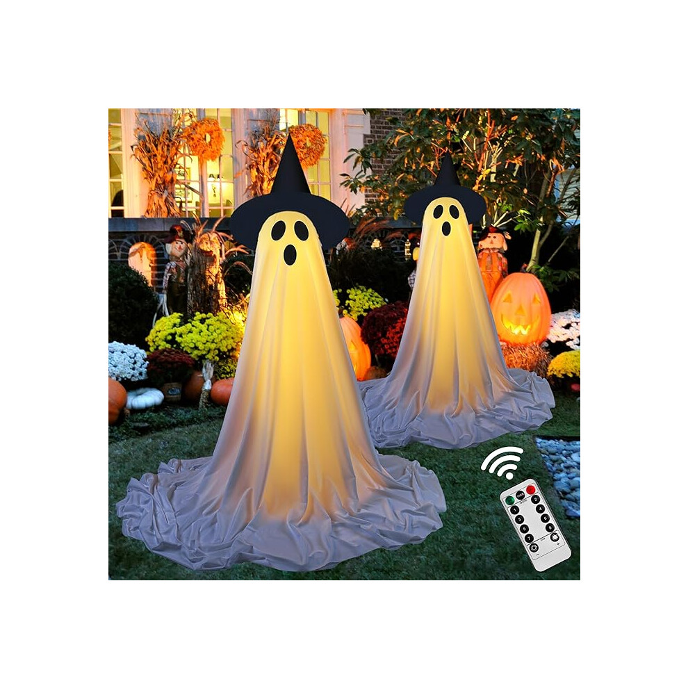 2Packs Halloween Decorations Outdoor Spooky Ghost Decor with Remote Control String Lights