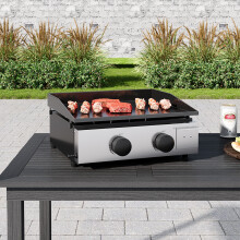 Dual-Burner 17-Inch Gas Teppanyaki Grill with Enamel Plate and Stainless Steel Controls