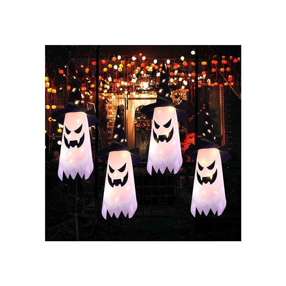 4Pack Halloween Decorations Outdoor Halloween Decor Hanging Outdoor String Lights Glowing Ghost Witch Hat Halloween Decorations Indoor Ornaments
