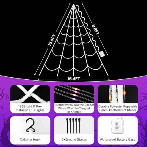 135 LED 16.4ft Spider Webs Halloween Decorations Lights 1
