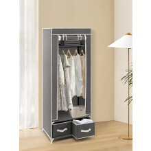 Portable Canvas Wardrobe 160 x 60 x 43 cm, Grey – Metal Frame, Hanging Rail & Shelves, Dust/Mold Resistant, Easy Assembly