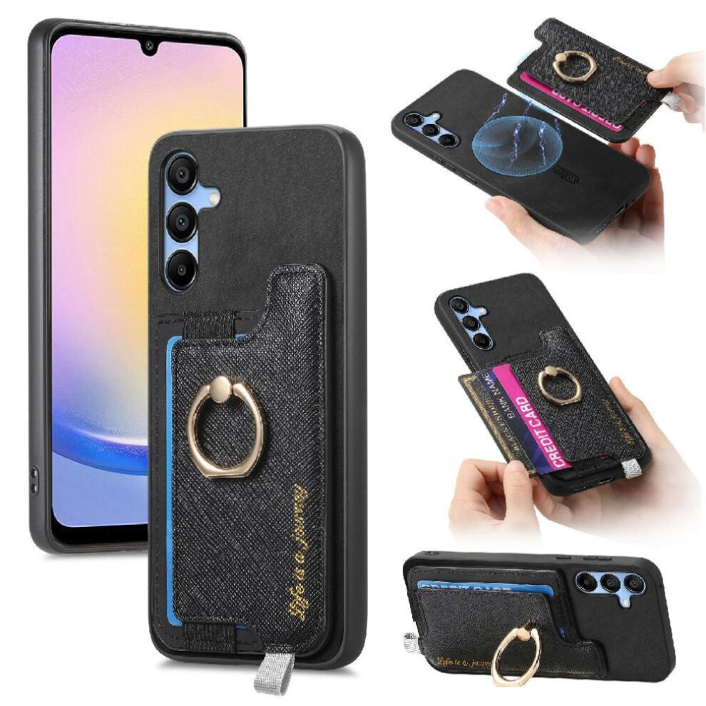 (Black) Case For Samsung Galaxy A25 Ring Stand Holder Wallet Magnetic Magsafe Compatible Black 764762781514