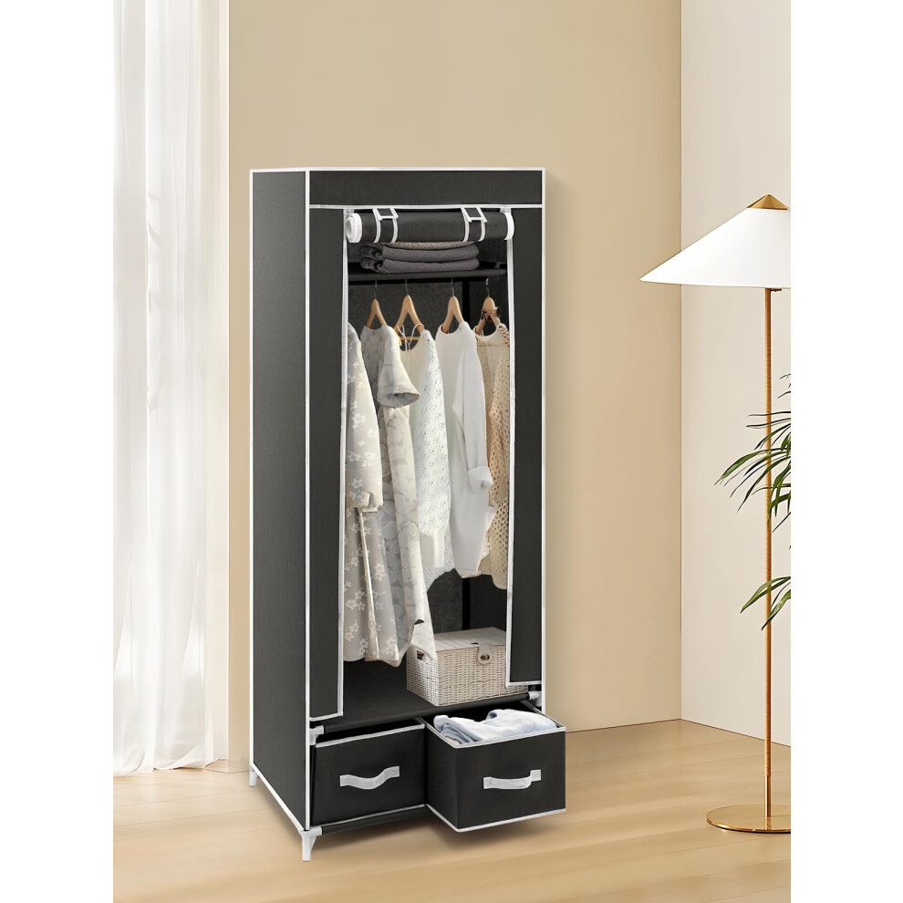 Portable Wardrobe 160 x 60 x 43CM Single Canvas Wardrobe (Black)-image-OPC-PF9FNK7-NEW