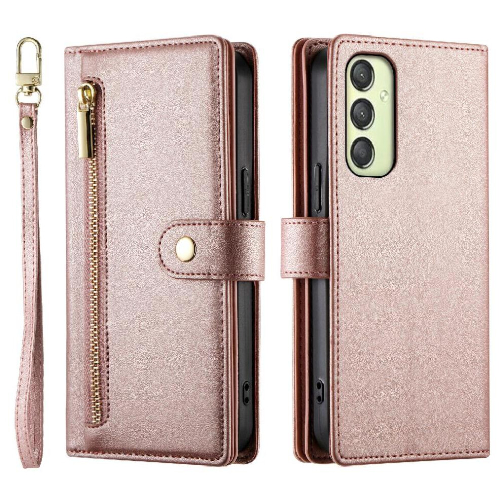(Pink) Flip Case For Samsung Galaxy A25 Multifunctional Wallet Business Stand Crossbody Strap Pink 764762783440