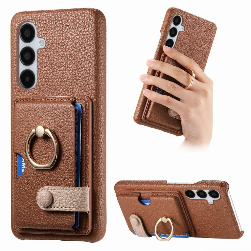 (Brown) Case For Samsung Galaxy A15 Ring Stand Premium Textured Leather Card Slots Brown 764762784287