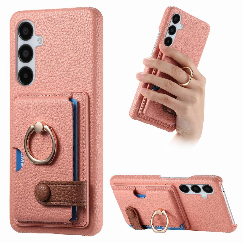 (Pink) Case For Samsung Galaxy A15 Ring Stand Premium Textured Leather Card Slots Pink 764762784270