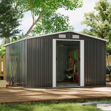 12.7x10.6ft Charcoal Black Large Garden Shed Apex Roof Outdoor Tools Storage + Free Base