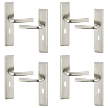 (4x Satin Nickel Keyhole) 6/4Pcs Westminster Metal Door Lever Handles Set, Fire, Stain Scratch-Resistant for All Type Interior Exterior Door w/ Easy Install Tool for Multipack