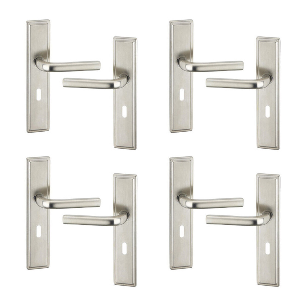(4X Satin Nickel Keyhole) 6/4Pcs Westminster Metal Door Lever Handles Set, Fire, Stain Scratch-Resistant For All Type Interior Exterior Door W/ Easy I 5063536047593