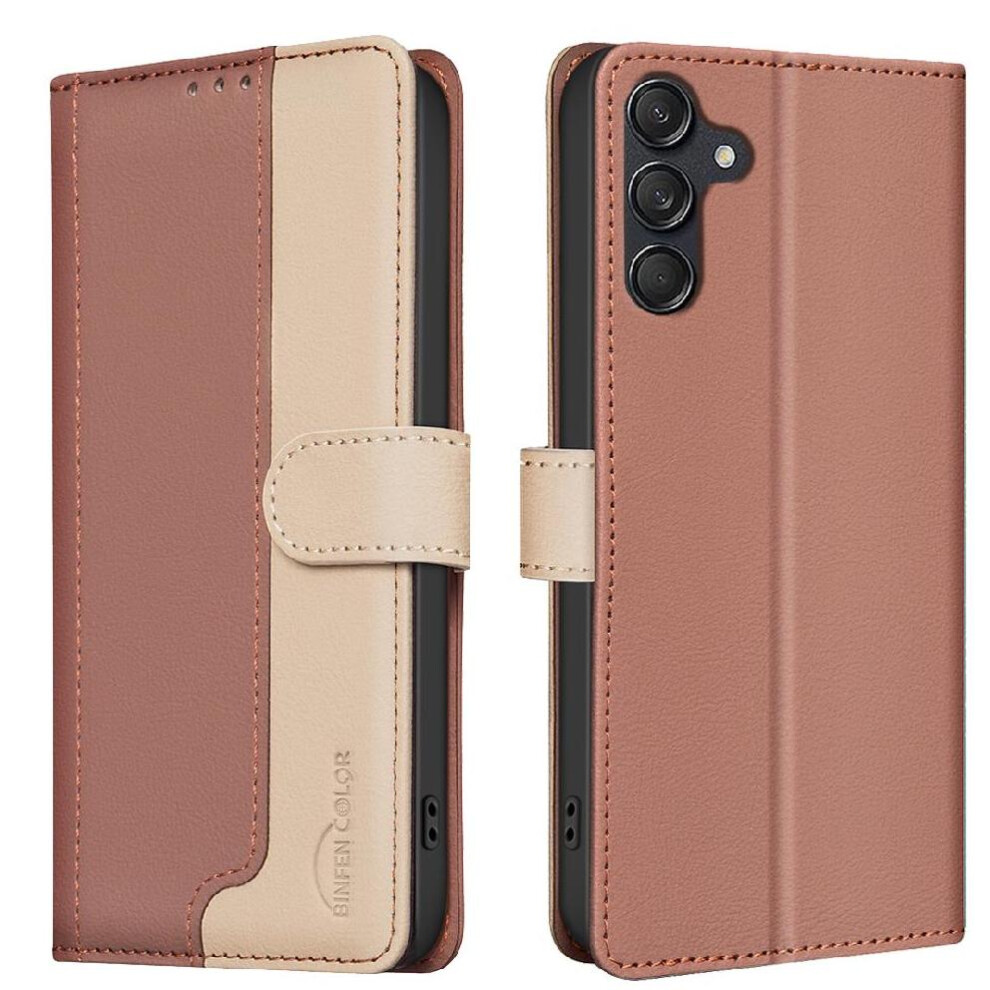 (Brown) Flip Case For Samsung Galaxy A15 4G/5G Rfid Blocking Flip Folio Card Slots Holder Shockproof Tpu Inner Shell Kickstand Brown 764762784768