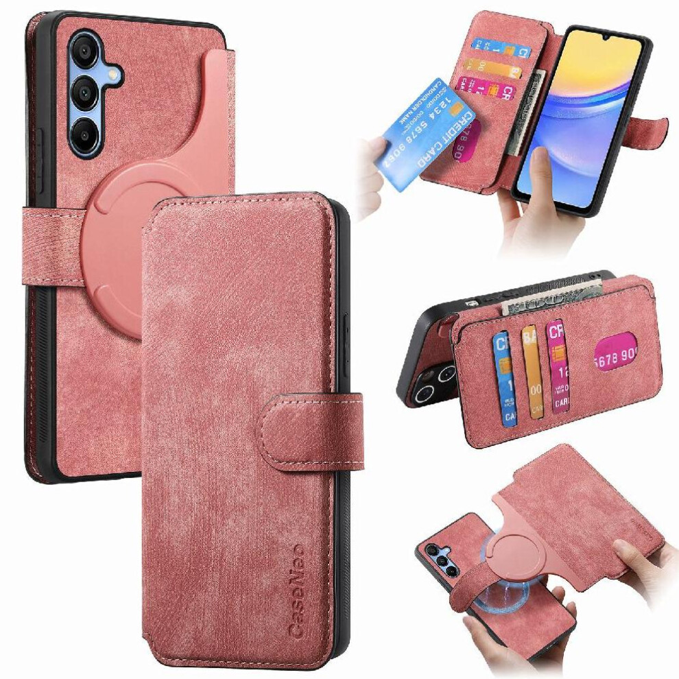 (Pink) Flip Case For Samsung Galaxy A25 Retro Magnet Shielding Material Card Stand Wallet Pink 764762784843