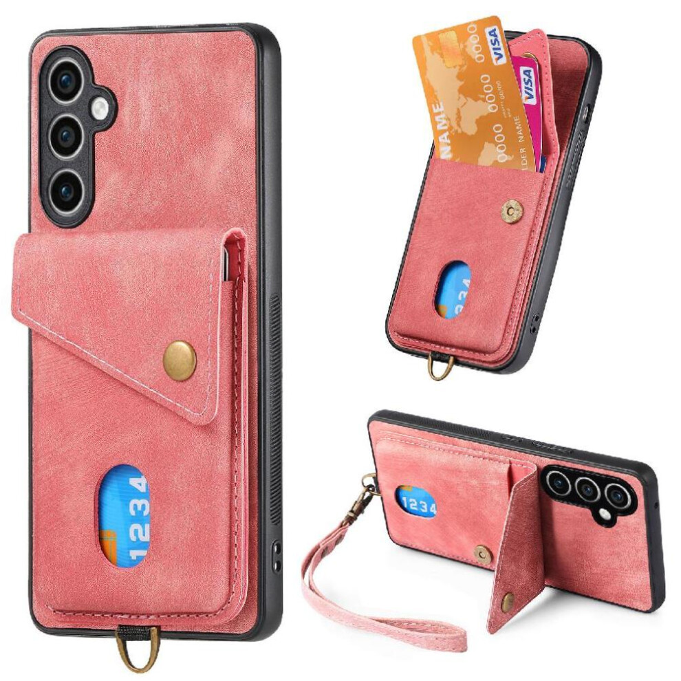 (Pink) Case For Samsung Galaxy S23 Fe Card Slot Premium Leather Magnetic Closure Multifunctional Detachable Lanyard Pink 764762785321