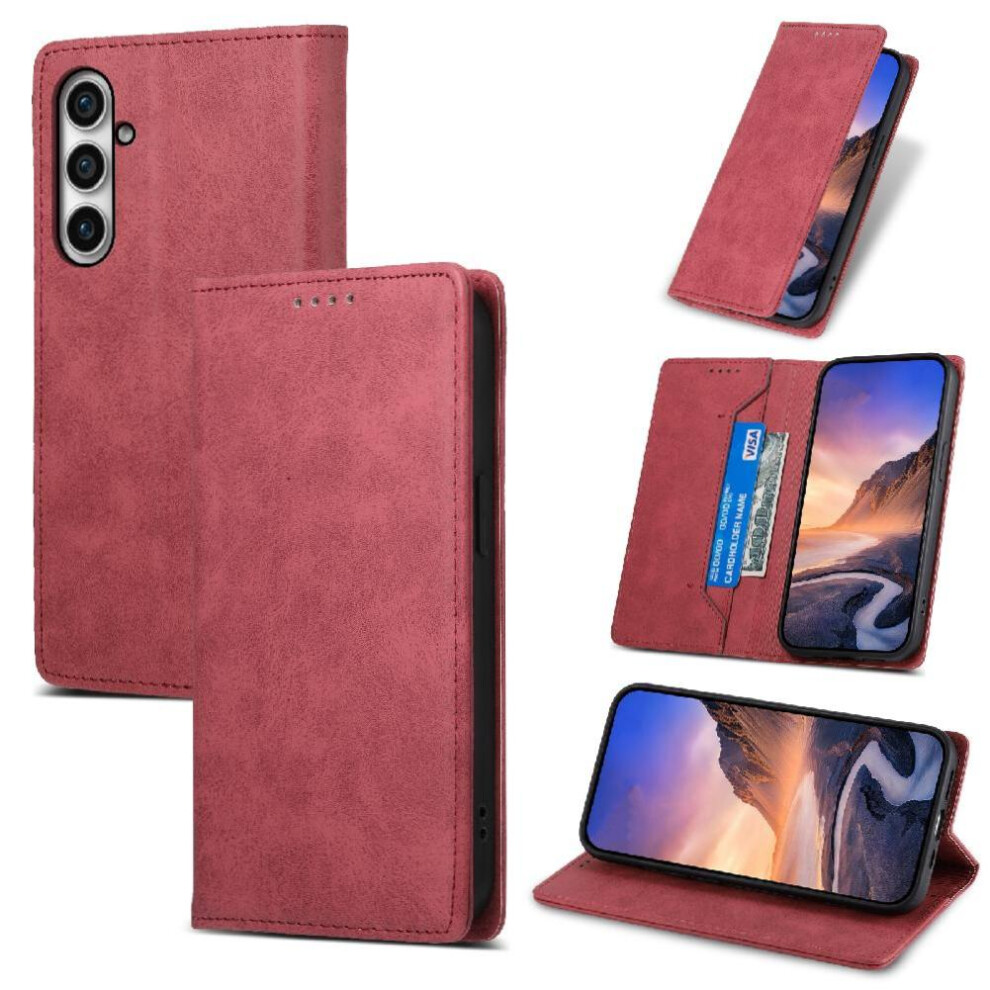 (Red) Flip Case For Samsung Galaxy S23 Fe Kickstand Tpu Card Slot Shockproof Business Casual Red 764762785598