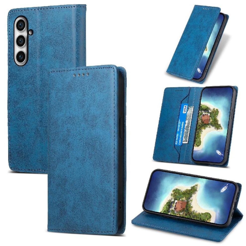 (Blue) Flip Case For Samsung Galaxy S23 Fe Kickstand Tpu Card Slot Shockproof Business Casual Blue 764762785574