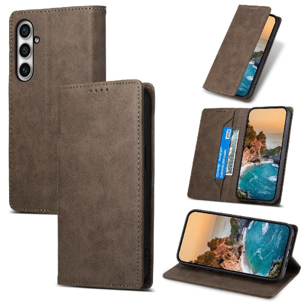 (Brown) Flip Case For Samsung Galaxy S23 Fe Kickstand Tpu Card Slot Shockproof Business Casual Brown 764762785611