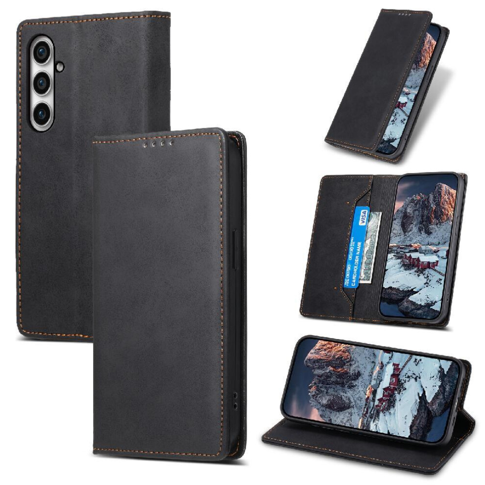 (Black) Flip Case For Samsung Galaxy S23 Fe Kickstand Tpu Card Slot Shockproof Business Casual Black 764762785604
