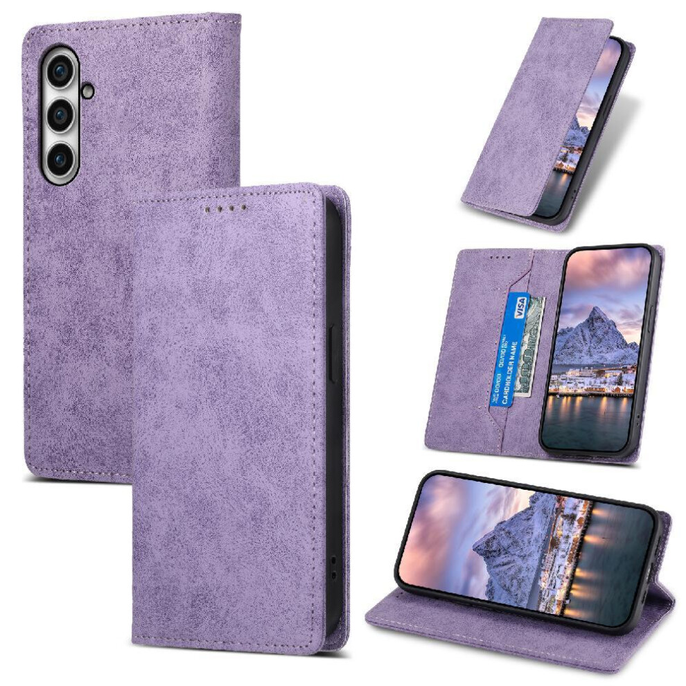 (Purple) Flip Case For Samsung Galaxy S23 Fe Kickstand Tpu Card Slot Shockproof Business Casual Purple 764762785581