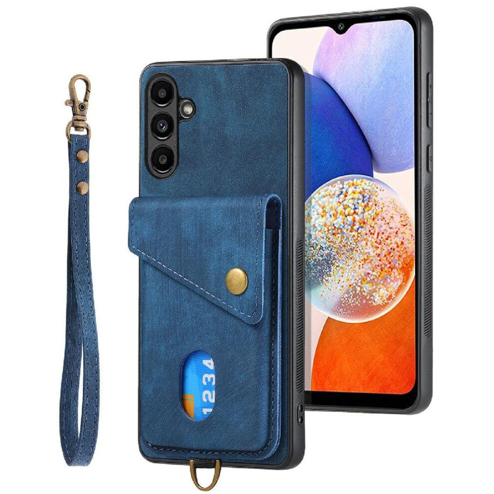 (Blue) Case For Samsung Galaxy A14 4G/5G Card Slot Premium Leather Detachable Lanyard Magnetic Closure Multifunctional Blue 764762785802