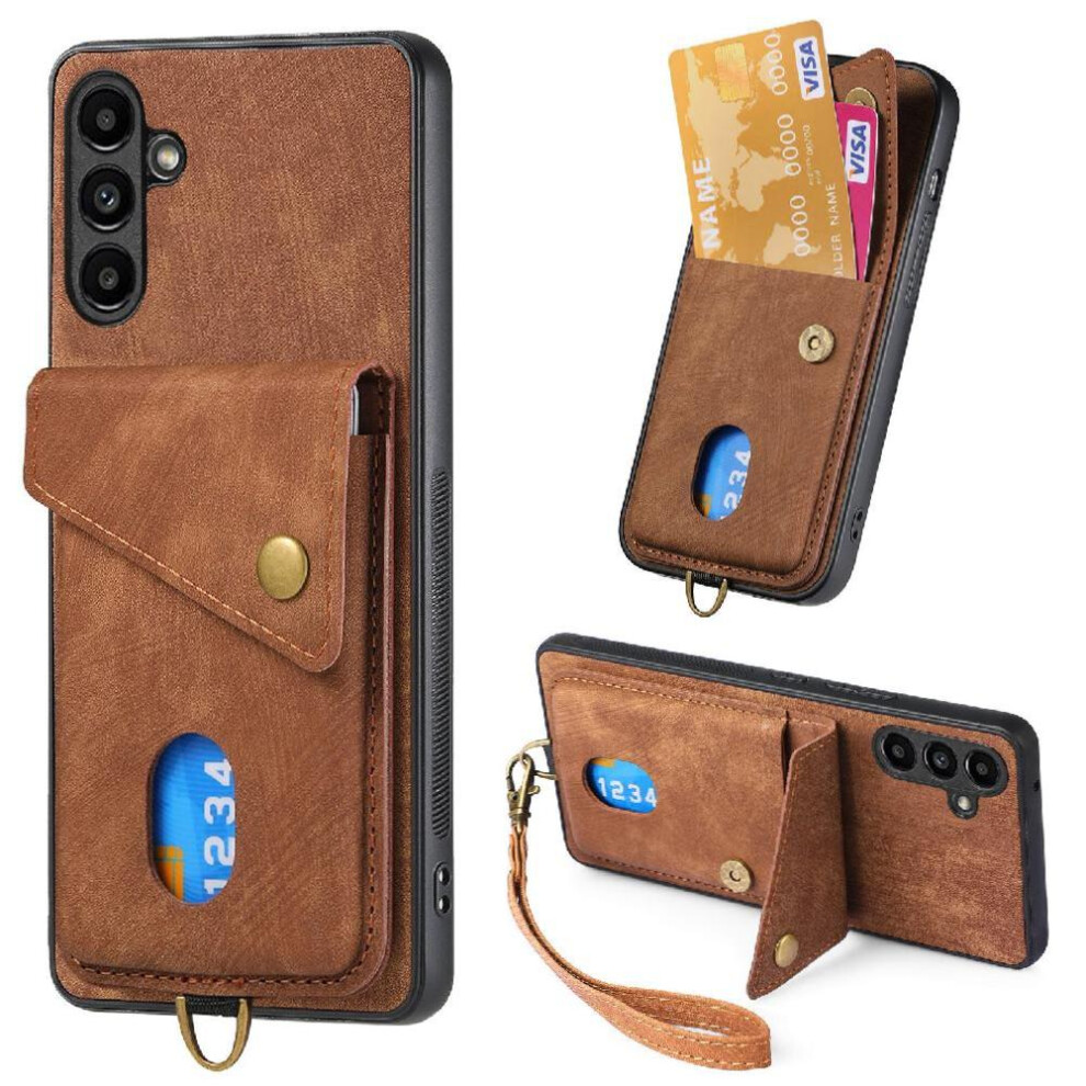 (Brown) Case For Samsung Galaxy A14 4G/5G Card Slot Premium Leather Detachable Lanyard Magnetic Closure Multifunctional Brown 764762785826