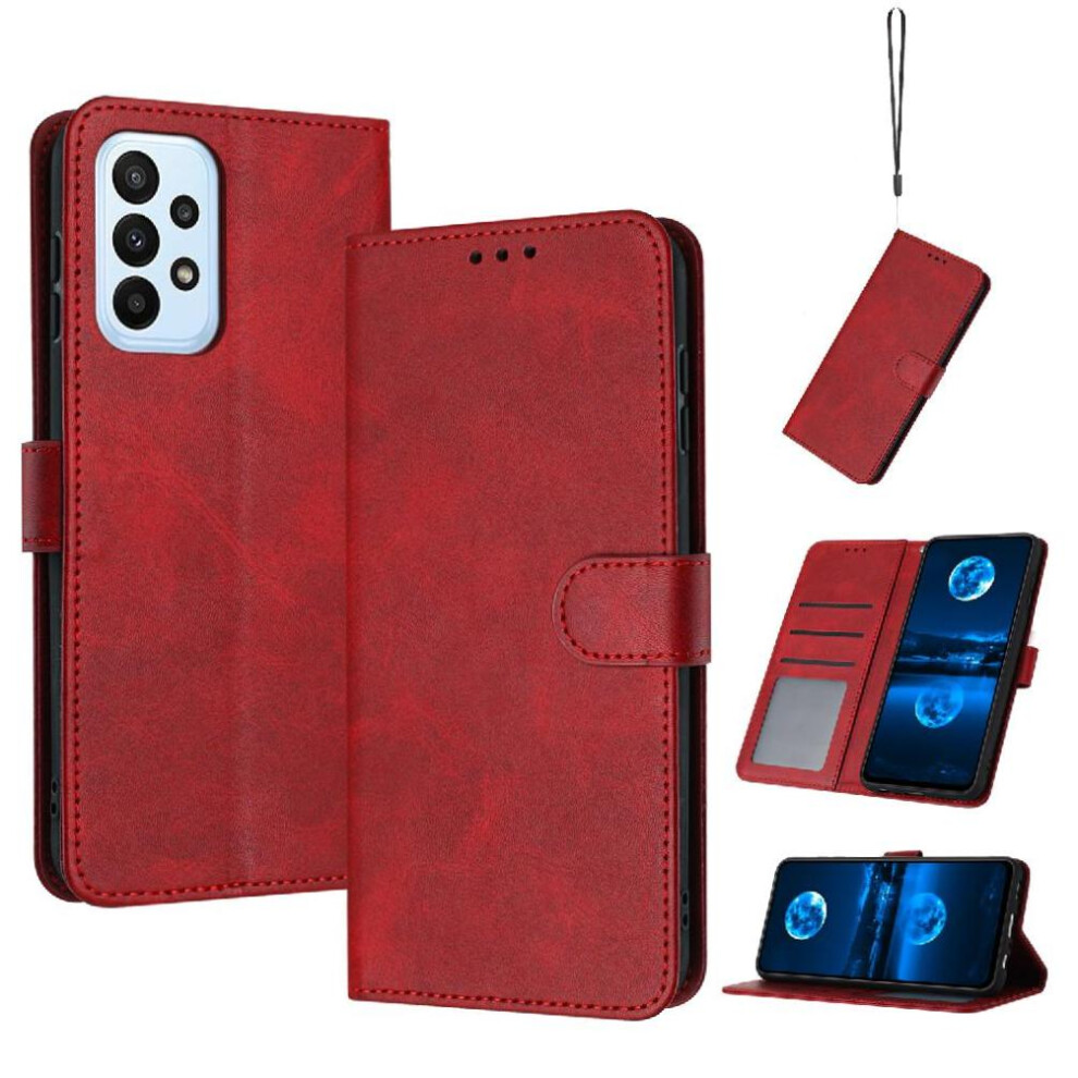 (Red) Flip Case For Samsung Galaxy A52 4G/5G With Card Slot With Buckle Pu Leather Kickstand Pure Colour Red 764762787141