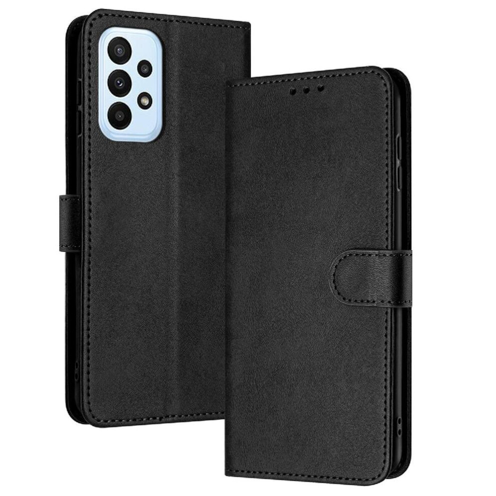 (Black) Flip Case For Samsung Galaxy A52 4G/5G With Card Slot With Buckle Pu Leather Kickstand Pure Colour Black 764762787172
