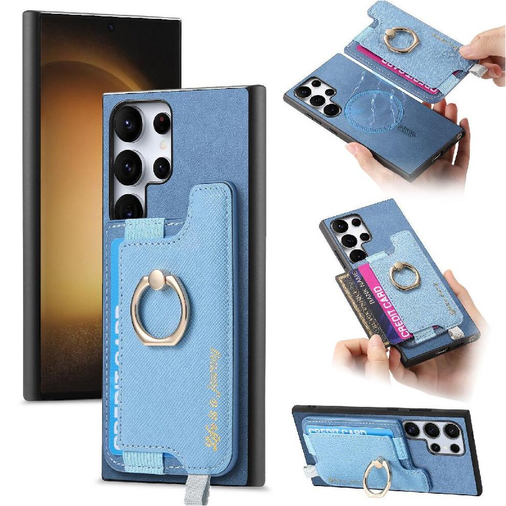 (Blue) Case For Samsung Galaxy S23 Ultra Magnetic Wallet Ring Stand Holder Magsafe Compatible Blue 764762787400