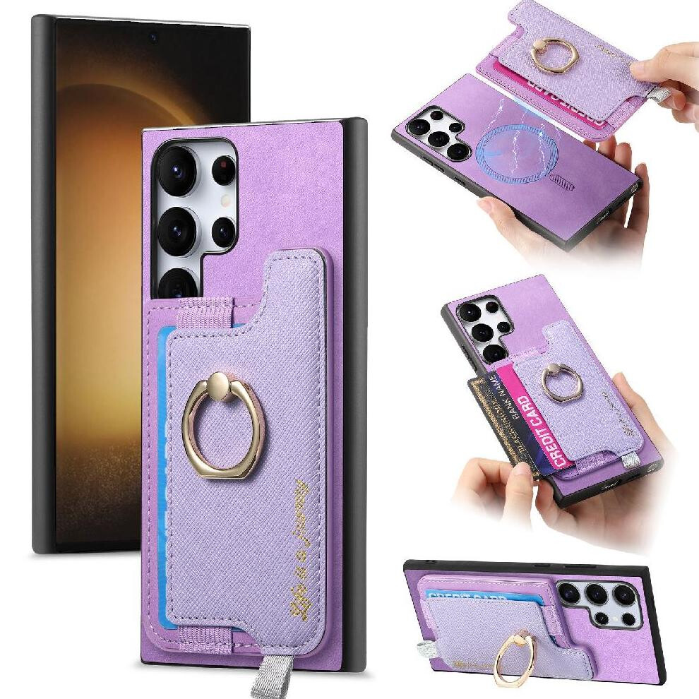 (Purple) Case For Samsung Galaxy S23 Ultra Magnetic Wallet Ring Stand Holder Magsafe Compatible Purple 764762787424