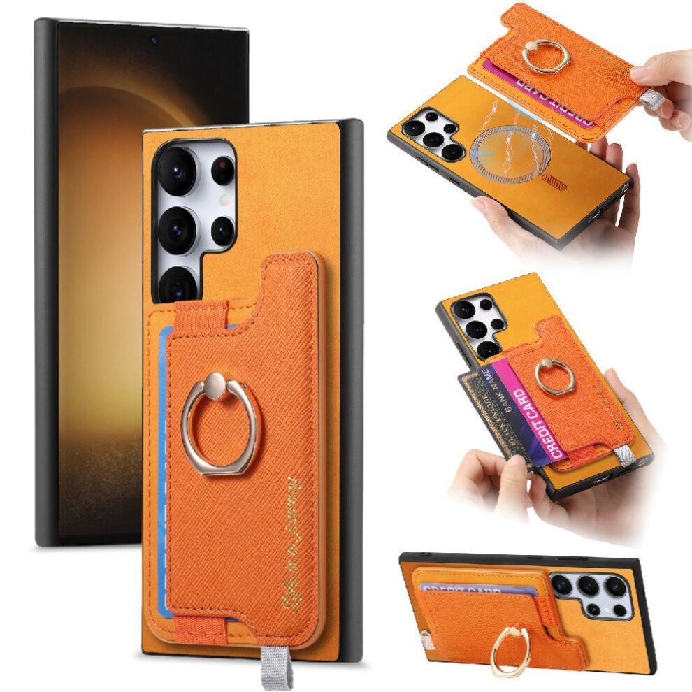 (Orange) Case For Samsung Galaxy S23 Ultra Magnetic Wallet Ring Stand Holder Magsafe Compatible Orange 764762787394