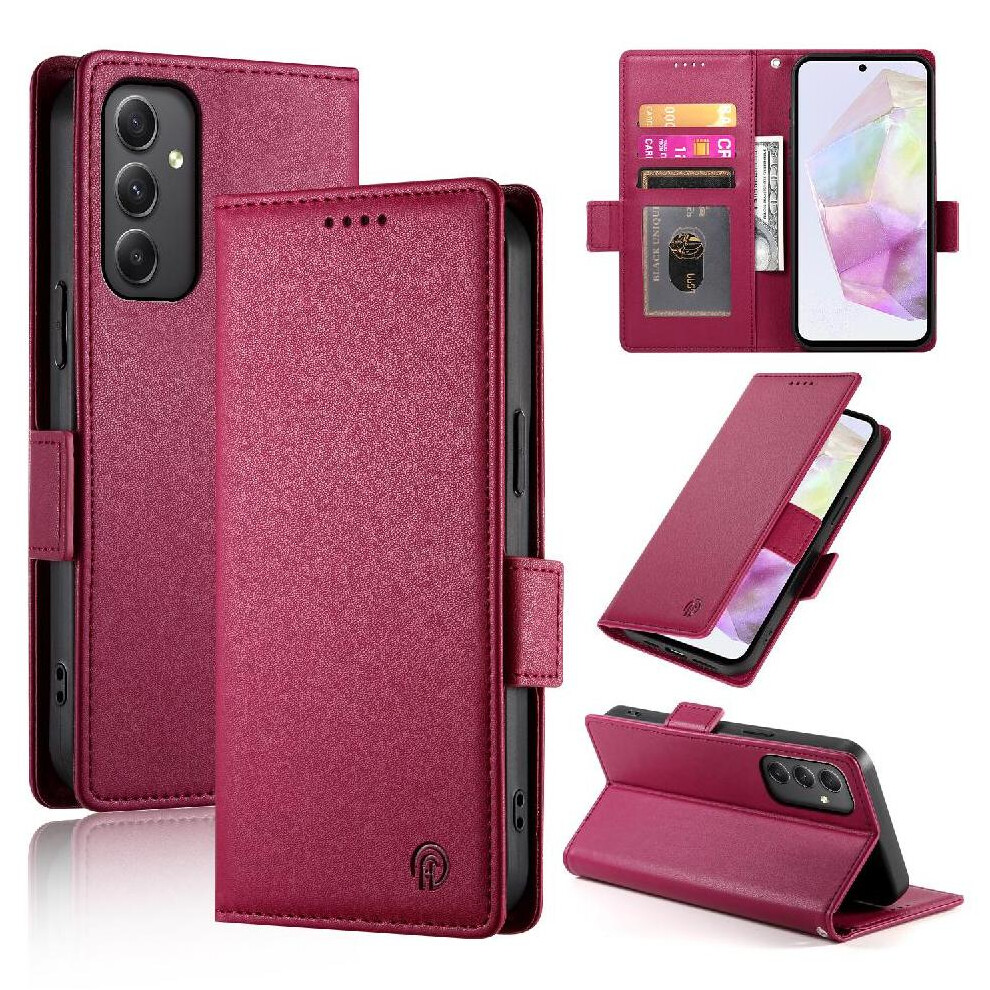(Red) Flip Case For Samsung Galaxy A35 Card Slots Daily Use Business Wallet Flip Red 764762789473