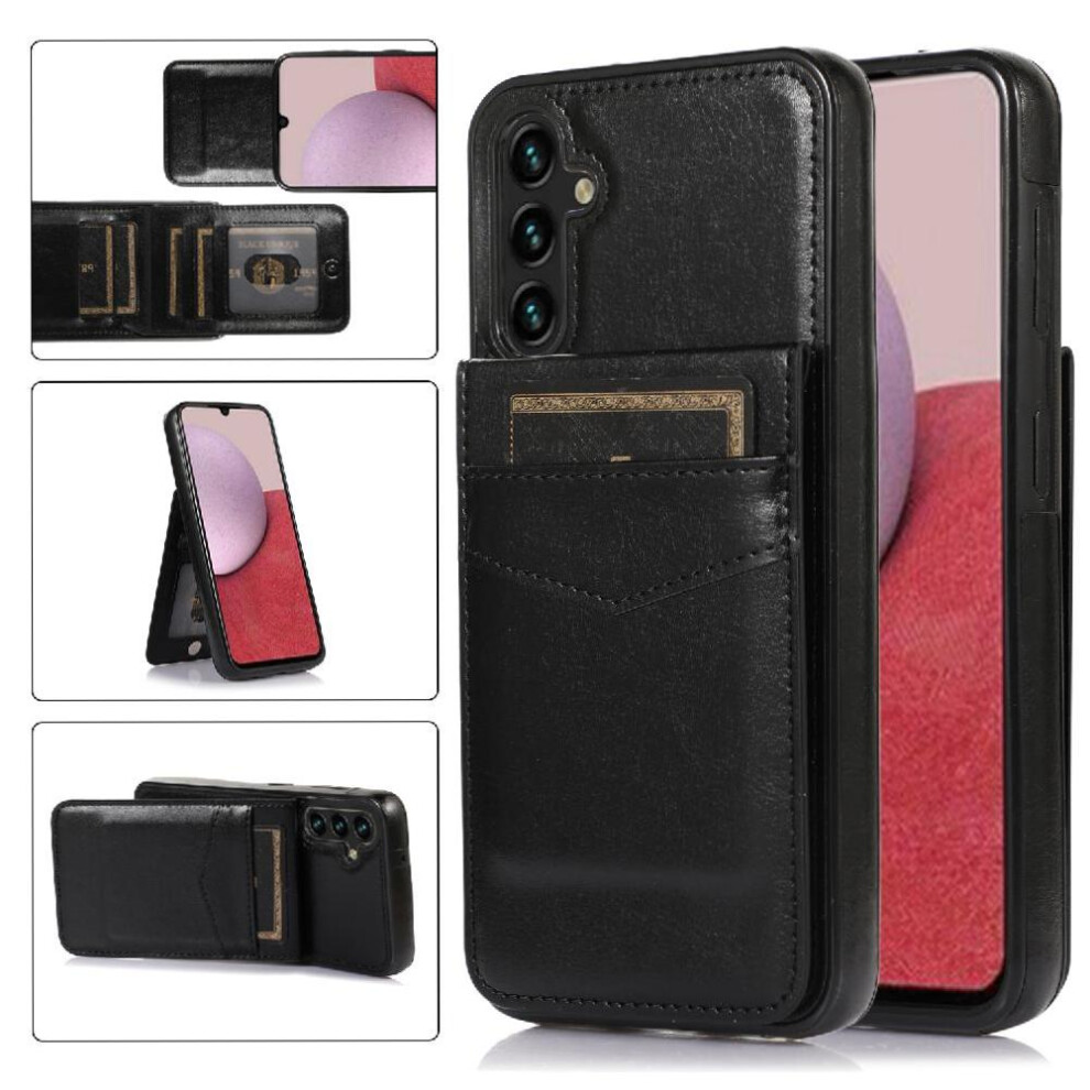 (Black) Compatible With Samsung Galaxy A35 5G Card Holder Magnetic Clasp Kickstand With Credit Premium Leather Case Wallet Black 764762789848