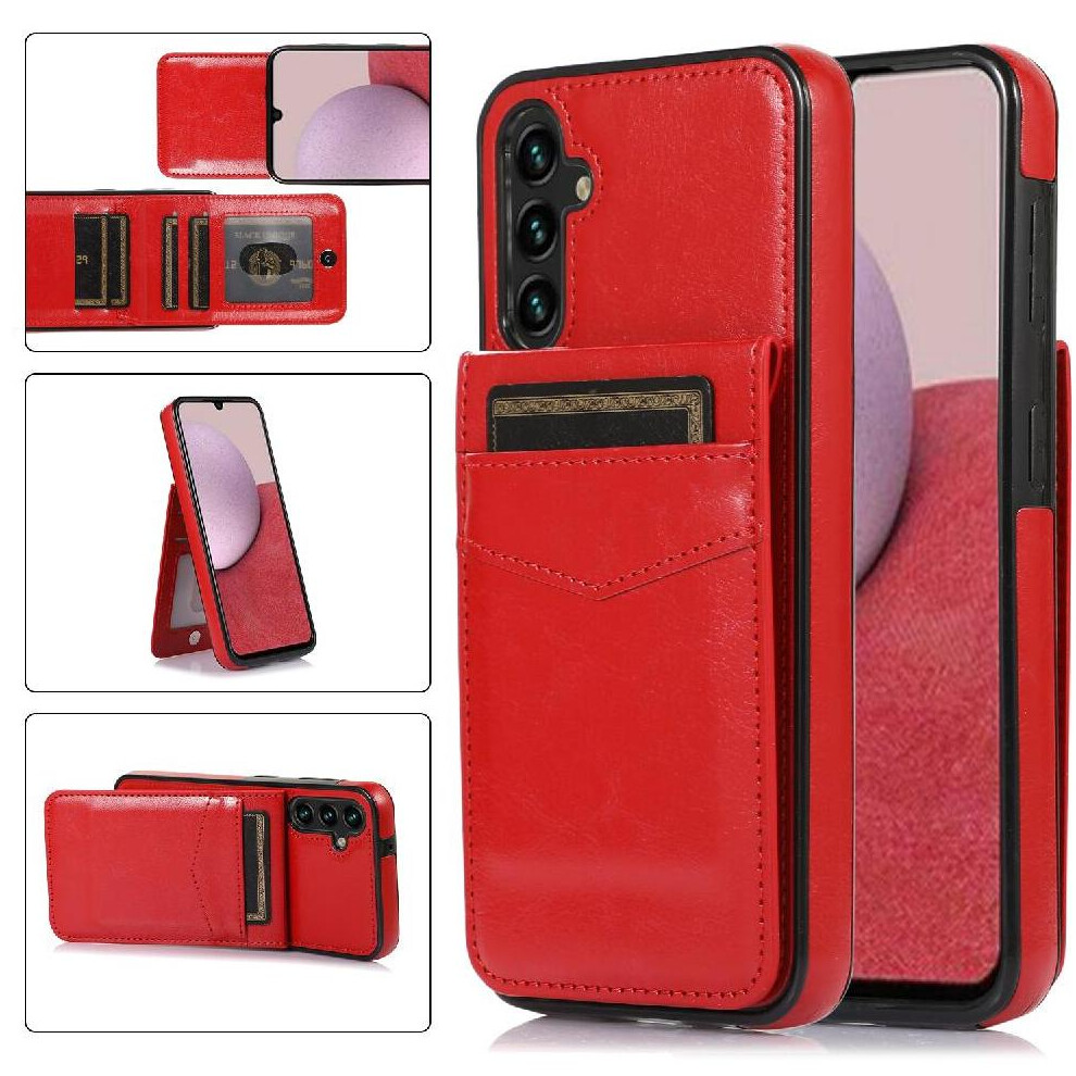 (Red) Compatible With Samsung Galaxy A35 5G Card Holder Magnetic Clasp Kickstand With Credit Premium Leather Case Wallet Red 764762789879