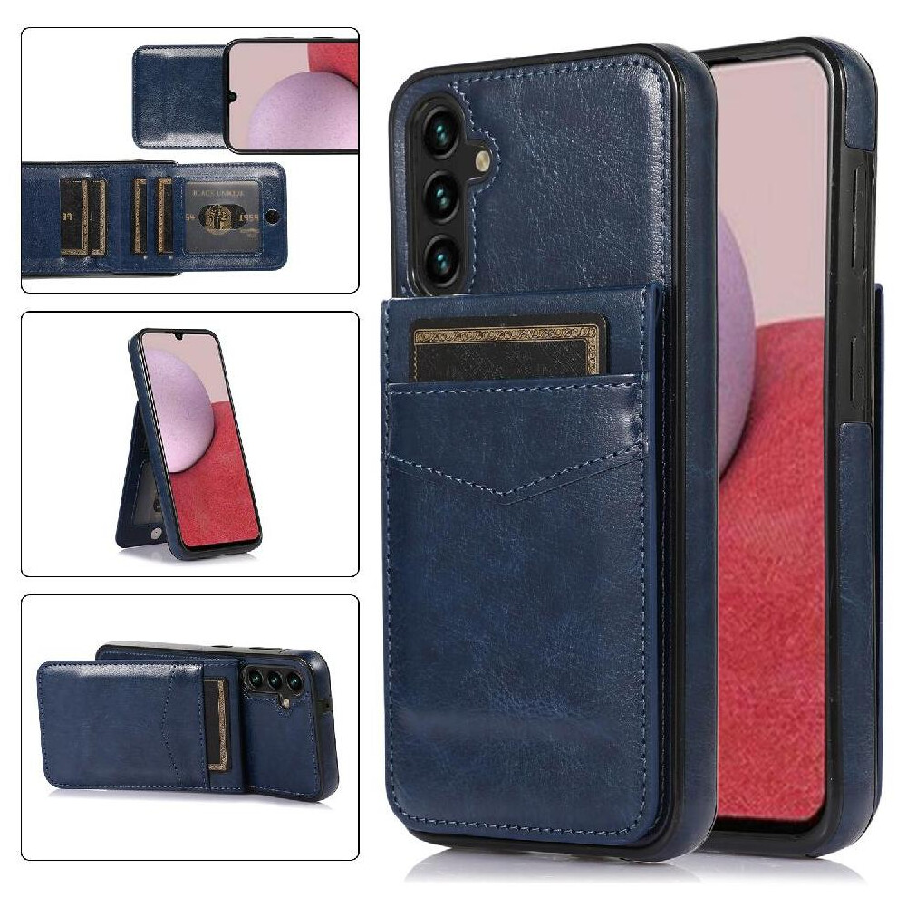 (Blue) Compatible With Samsung Galaxy A35 5G Card Holder Magnetic Clasp Kickstand With Credit Premium Leather Case Wallet Blue 764762789831