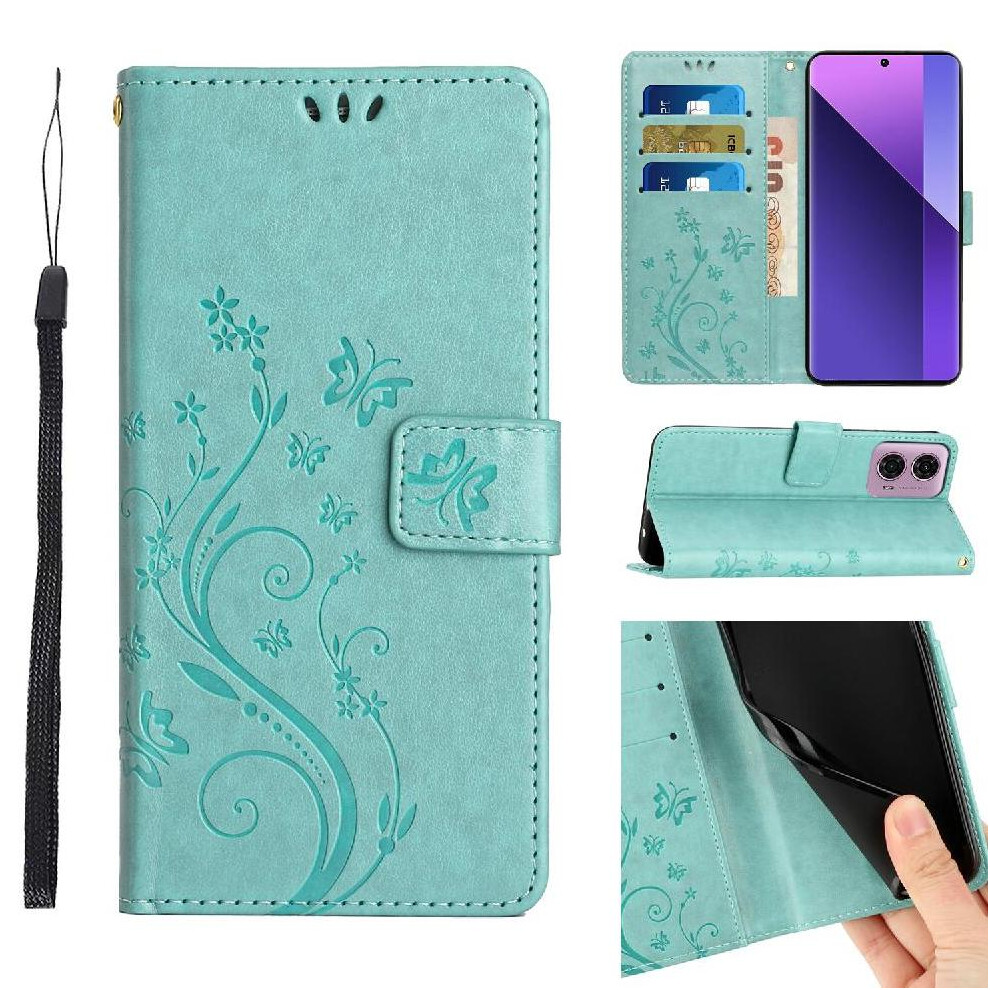 (Green) Filp Case For Motorola Moto G34 Wrist Strap Magnetic Closure Card Holder Pu Leather Kickstand Green 764762789961