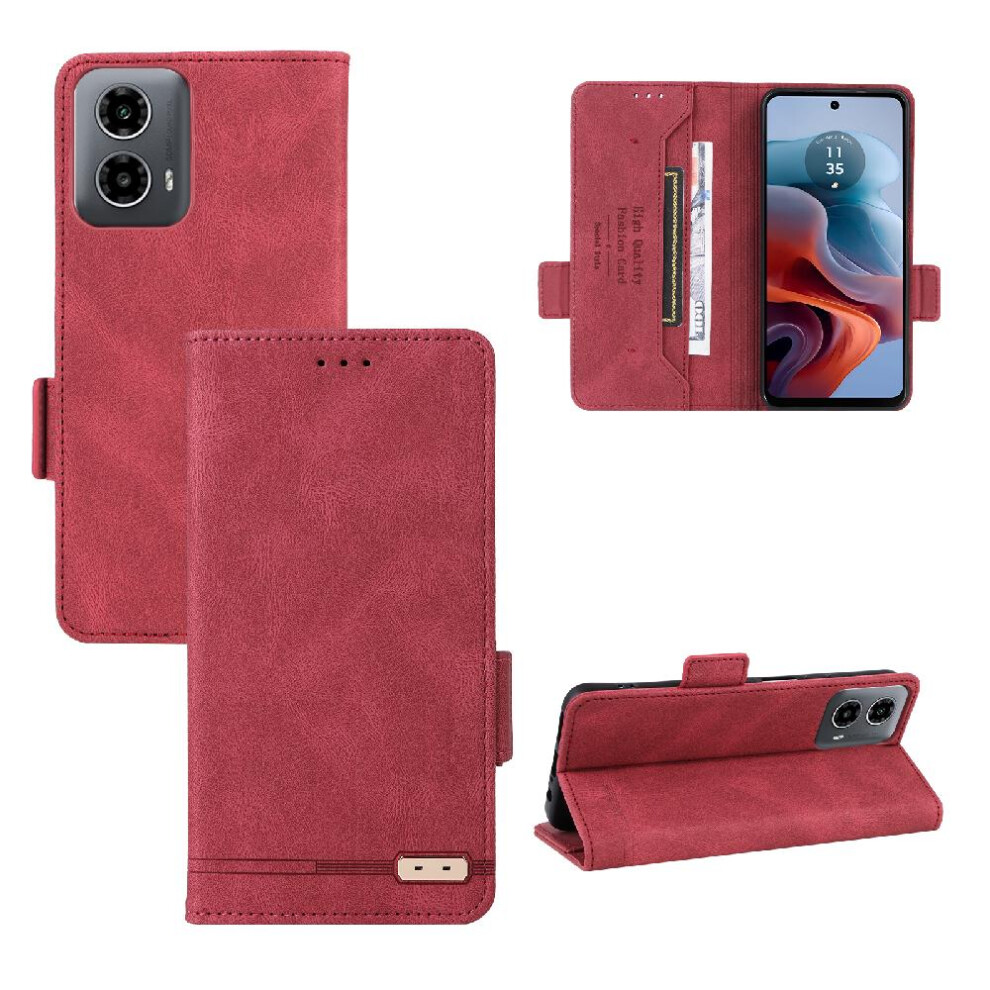 (Red) Case For Motorola Moto G34 5G Leather Folio Flip Case Magnetic Carbon Fiber Full Protection Card Insertion With Card Holder Kickstand Red 764762791216