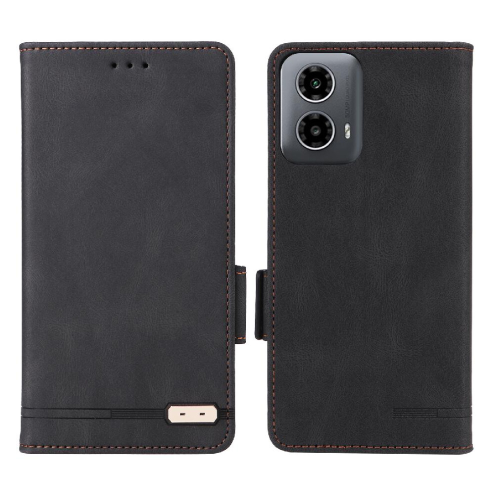 (Black) Case For Motorola Moto G34 5G Leather Folio Flip Case Magnetic Carbon Fiber Full Protection Card Insertion With Card Holder Kickstand Black 764762791247
